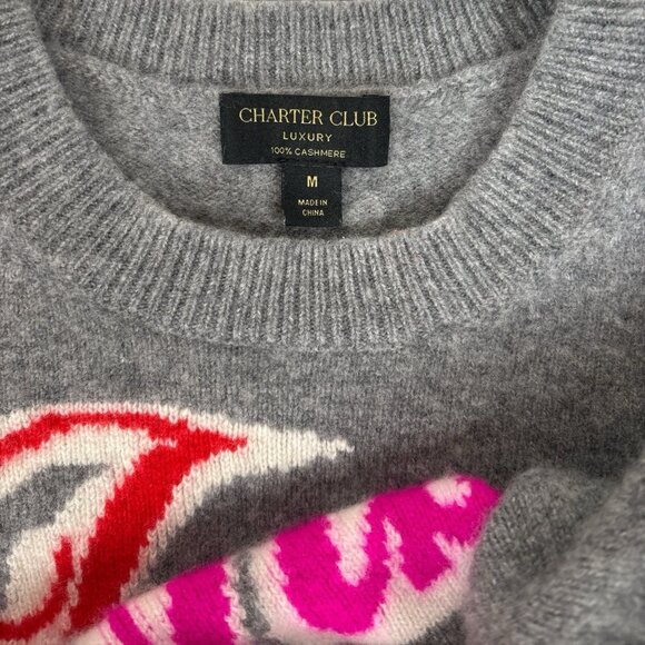 Charter Club Cashmere Sweater Womens Medium Le Vibe Gray Crewneck Preppy Luxury - Picture 8 of 9
